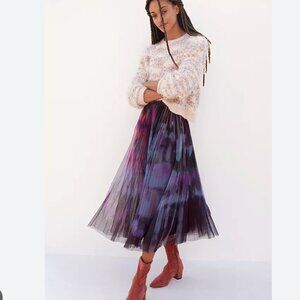 Anthropologie Geisha Designs Dania Tulle Tie-dye Purple and Blue Midi Skirt